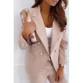Solid Color Double Breasted Blazer
