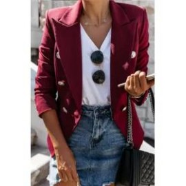 Solid Color Double Breasted Blazer