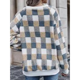 Fashion Round Neck Long Sleeve Plaid Pattern Casual Sweatshirt