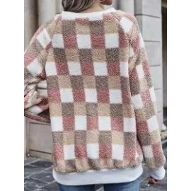 Fashion Round Neck Long Sleeve Plaid Pattern Casual Sweatshirt
