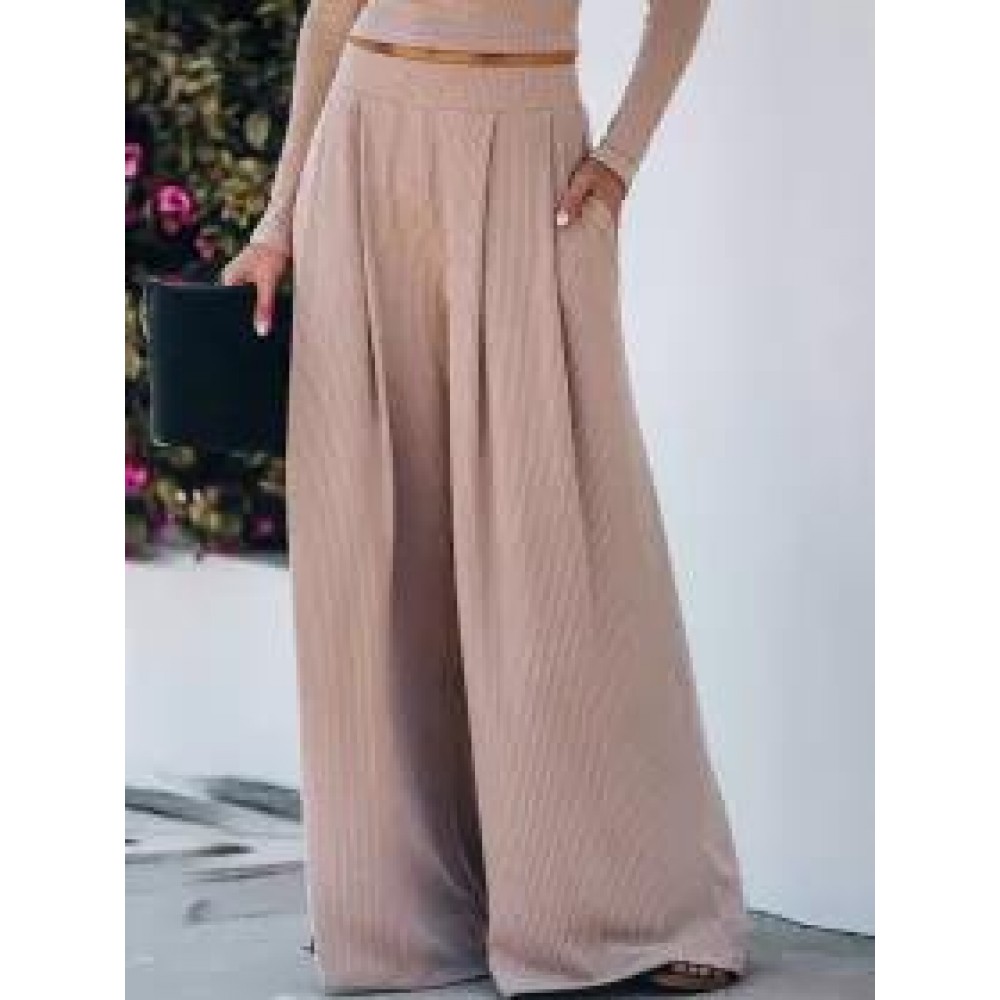 Loose Casual Solid Color Wide Leg Pants