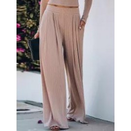 Loose Casual Solid Color Wide Leg Pants