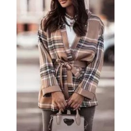 Long-sleeve Plaid Lace-up Jacket