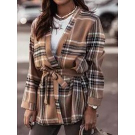 Long-sleeve Plaid Lace-up Jacket