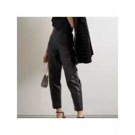 Nine-point Pants Irregular Waist, Thin Harlan High-waisted Old Leather Slacks