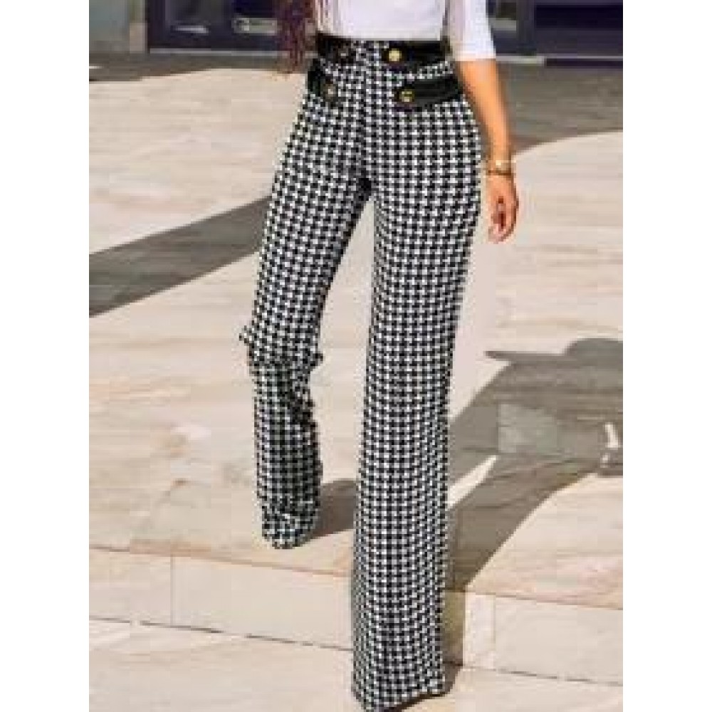 Fall/Winter Mid-waist Plaid Skinny Slit Trousers Fall/Winter Mid-waist Plaid Skinny Slit Trousers