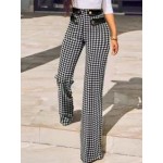 Fall/Winter Mid-waist Plaid Skinny Slit Trousers