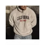 Men's CALIFORNIA Embroidered Polo Neck Sherpa Sweatshirt