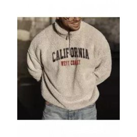 Men's CALIFORNIA Embroidered Polo Neck Sherpa Sweatshirt