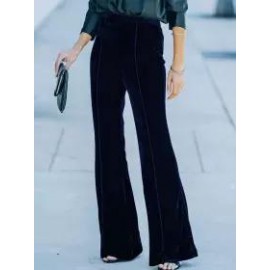 Casual Solid Color Elastic Waist Slim Velvet Flared Pants