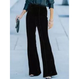 Casual Solid Color Elastic Waist Slim Velvet Flared Pants