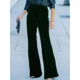Casual Solid Color Elastic Waist Slim Velvet Flared Pants