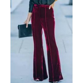 Casual Solid Color Elastic Waist Slim Velvet Flared Pants