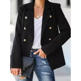 Casual Loose Solid Color Double Breasted Blazer