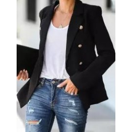 Casual Loose Solid Color Double Breasted Blazer