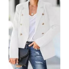 Casual Loose Solid Color Double Breasted Blazer