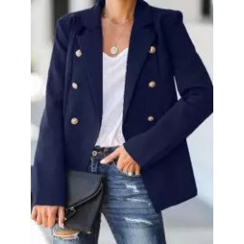 Casual Loose Solid Color Double Breasted Blazer
