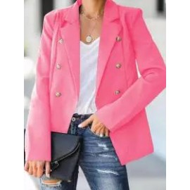 Casual Loose Solid Color Double Breasted Blazer