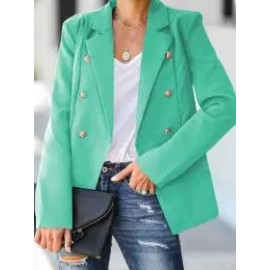 Casual Loose Solid Color Double Breasted Blazer
