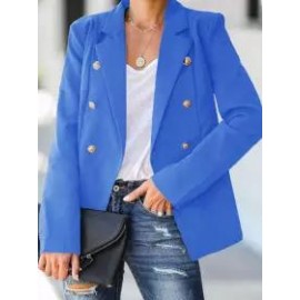 Casual Loose Solid Color Double Breasted Blazer