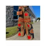 Boho Print Pocket Casual High Waist Wide Leg Pants