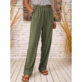 Solid Color Elastic Waist Long Loose Casual Straight-leg Pants