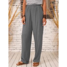 Solid Color Elastic Waist Long Loose Casual Straight-leg Pants