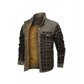Men's Retro Check Pattern Stitching Warm Wanderer Jacket