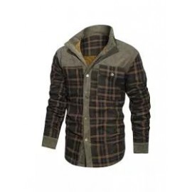 Men's Retro Check Pattern Stitching Warm Wanderer Jacket