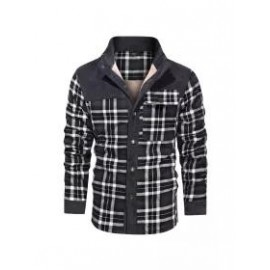 Men's Retro Check Pattern Stitching Warm Wanderer Jacket