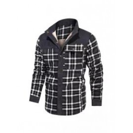 Men's Retro Check Pattern Stitching Warm Wanderer Jacket