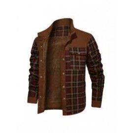 Men's Retro Check Pattern Stitching Warm Wanderer Jacket