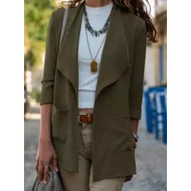 Solid Color Casual Two-pocket Cardigan Jacket