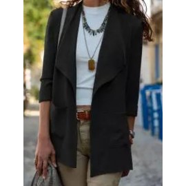 Solid Color Casual Two-pocket Cardigan Jacket