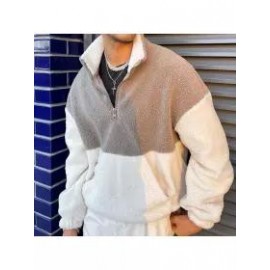 Men's Simple Contrast Color Polar Fleece Skateboard Sweatshirt