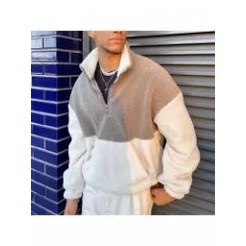 Men's Simple Contrast Color Polar Fleece Skateboard Sweatshirt