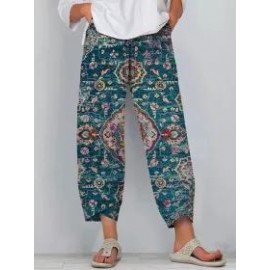Casual Ethnic Print Loose Pocket Pants