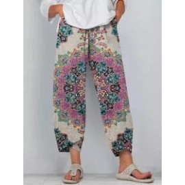 Casual Ethnic Print Loose Pocket Pants