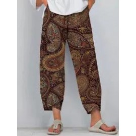 Casual Ethnic Print Loose Pocket Pants
