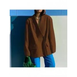 Women Solid Color Woolen Loose Suit Jacket