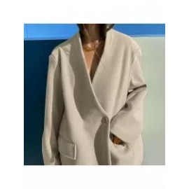 Women Solid Color Woolen Loose Suit Jacket