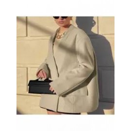 Women Solid Color Woolen Loose Suit Jacket