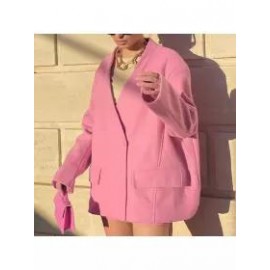Women Solid Color Woolen Loose Suit Jacket