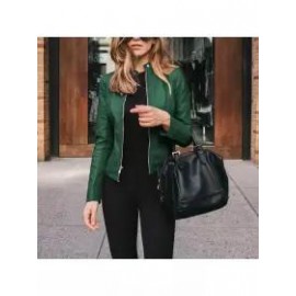 Fashion Zipper Jacket Women Cropped Leather Jacket