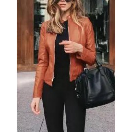 Fashion Zipper Jacket Women Cropped Leather Jacket