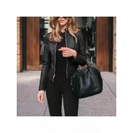 Fashion Zipper Jacket Women Cropped Leather Jacket