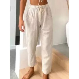 Casual Loose Solid Color Elastic Waist Pants