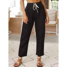 Casual Loose Solid Color Elastic Waist Pants