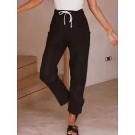 Casual Loose Solid Color Elastic Waist Pants