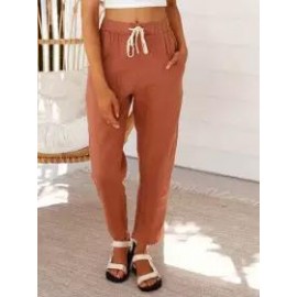 Casual Loose Solid Color Elastic Waist Pants